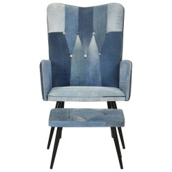 vidaXL Sillón con reposapiés lona patchwork azul vaquero