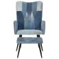 vidaXL Sillón con reposapiés lona patchwork azul vaquero vidaXL Sillón con reposapiés lona patchwork azul vaquero