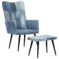 vidaXL Sillón con reposapiés lona patchwork azul vaquero vidaXL Sillón con reposapiés lona patchwork azul vaquero