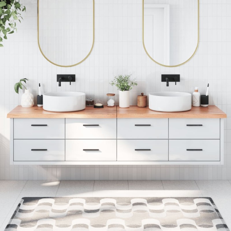 vidaXL Encimera baño madera maciza tratada marrón claro 200x40x(2-4)cm