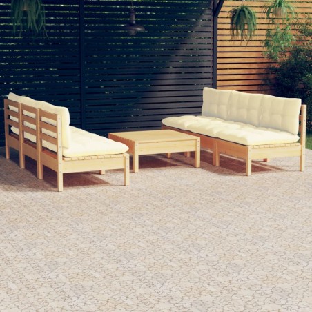 vidaXL Muebles de jardín 7 piezas cojines madera de pino color crema