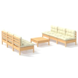 vidaXL Muebles de jardín 7 piezas cojines madera de pino color crema