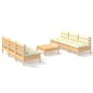 vidaXL Muebles de jardín 7 piezas cojines madera de pino color crema