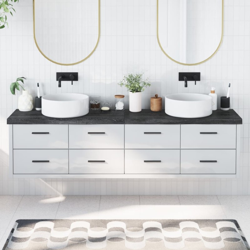 vidaXL Encimera baño madera maciza tratada gris oscuro 200x40x(2-6) cm