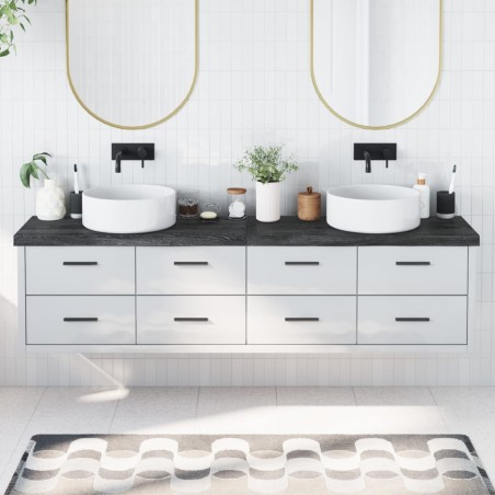 vidaXL Encimera baño madera maciza tratada gris oscuro 200x40x(2-6) cm
