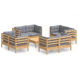 vidaXL Juego de muebles de jardín 9 pzas y cojines madera pino gris