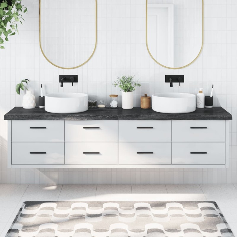 vidaXL Encimera baño madera maciza tratada gris oscuro 220x60x(2-6) cm vidaXL Encimera baño madera maciza tratada gris oscuro 220x60x(2-6) cm
