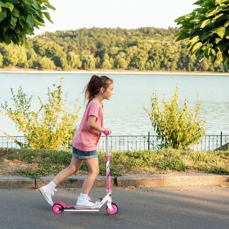 XQ Max Patinete plegable con freno de pie rosa y blanco