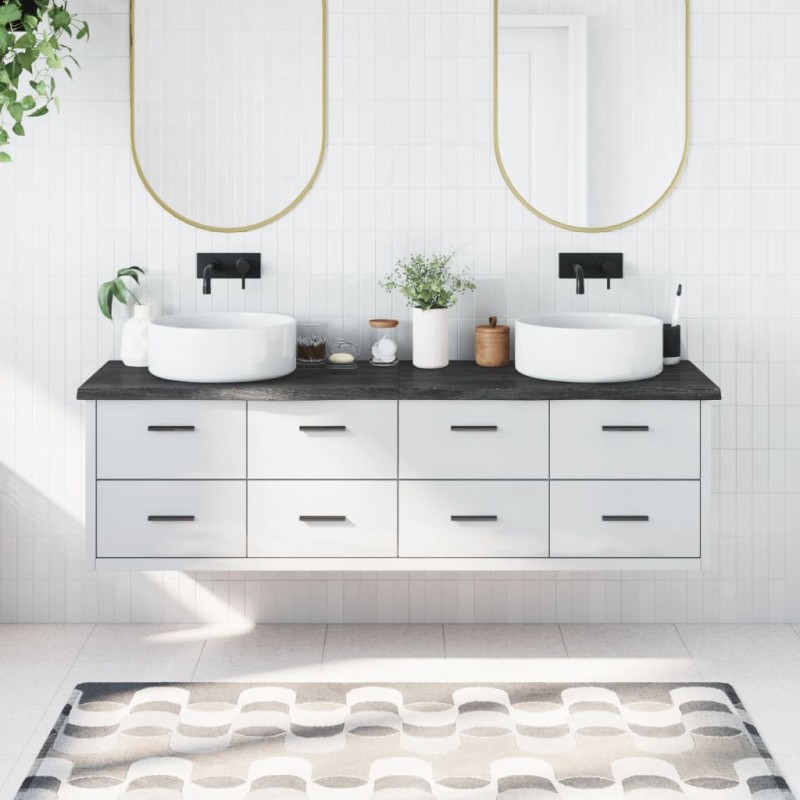 vidaXL Encimera baño madera maciza tratada gris oscuro 180x50x(2-4) cm vidaXL Encimera baño madera maciza tratada gris oscuro 180x50x(2-4) cm