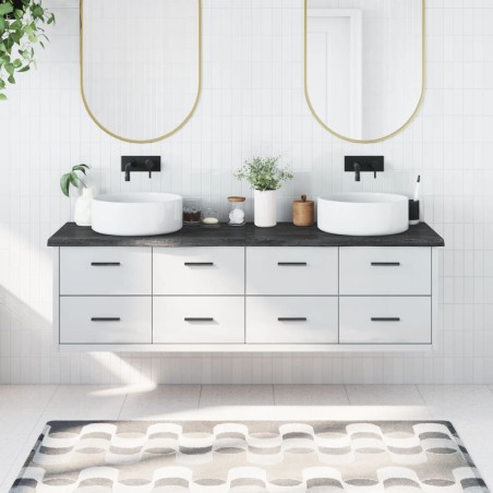 vidaXL Encimera baño madera maciza tratada gris oscuro 180x50x(2-4) cm