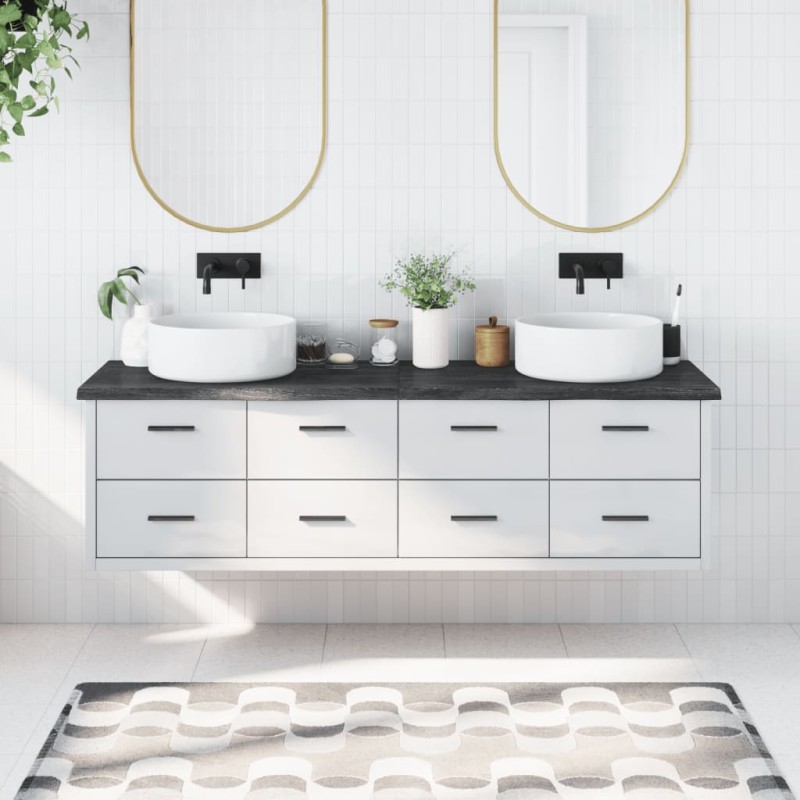 vidaXL Encimera baño madera maciza tratada gris oscuro 180x60x(2-4) cm vidaXL Encimera baño madera maciza tratada gris oscuro 180x60x(2-4) cm