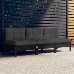 vidaXL Sofá de jardín 3 plazas con cojines madera pino gris antracita