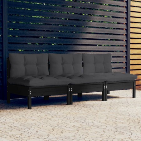 vidaXL Sofá de jardín 3 plazas con cojines madera pino gris antracita