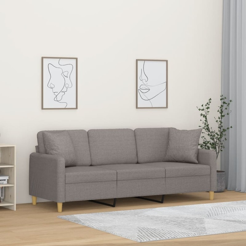 vidaXL Sofá de 3 plazas con cojines tela gris taupe 180 cm vidaXL Sofá de 3 plazas con cojines tela gris taupe 180 cm