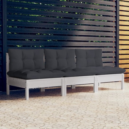 vidaXL Sofá de jardín 3 plazas con cojines madera pino gris antracita