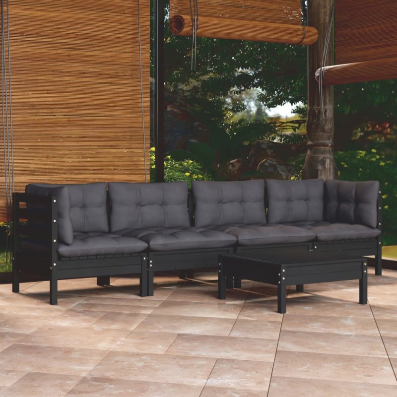 vidaXL Juego de muebles de jardín 5 pzas y cojines madera maciza pino