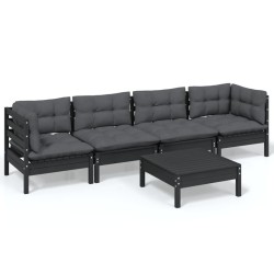 vidaXL Juego de muebles de jardín 5 pzas y cojines madera maciza pino