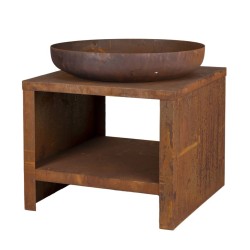Esschert Design Brasero con almacenaje para leña color oxidado 62 cm