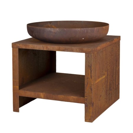 Esschert Design Brasero con almacenaje para leña color oxidado 62 cm