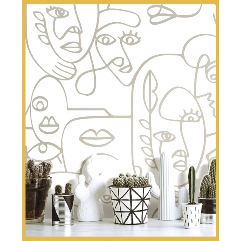 Noordwand Papel pintado Friends&Coffee Line Art Faces blanco y metal Noordwand Papel pintado Friends&Coffee Line Art Faces blanco y metal