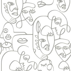 Noordwand Papel pintado Friends&Coffee Line Art Faces blanco y metal
