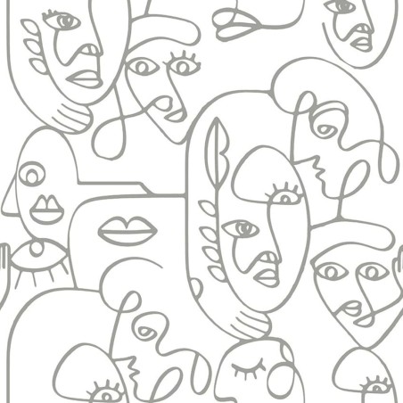 Noordwand Papel pintado Friends&Coffee Line Art Faces blanco y metal