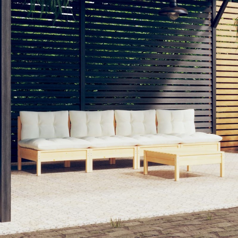 vidaXL Muebles de jardín 5 piezas cojines madera de pino crema vidaXL Muebles de jardín 5 piezas cojines madera de pino crema