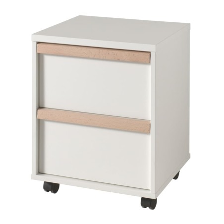 Vipack Mesita de noche con ruedas London 2 cajones madera blanco