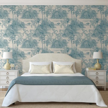 DUTCH WALLCOVERINGS Papel pintado Tropical beige y azul claro