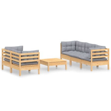 vidaXL Juego de muebles de jardín 6 pzas y cojines madera pino gris