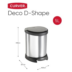 Curver Papelera de pedal Deco ovalada plateada 5 L