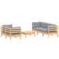 vidaXL Juego de muebles de jardín 6 pzas y cojines madera pino gris vidaXL Juego de muebles de jardín 6 pzas y cojines madera pino gris