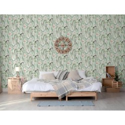 DUTCH WALLCOVERINGS Papel pintado Flamingo verde menta