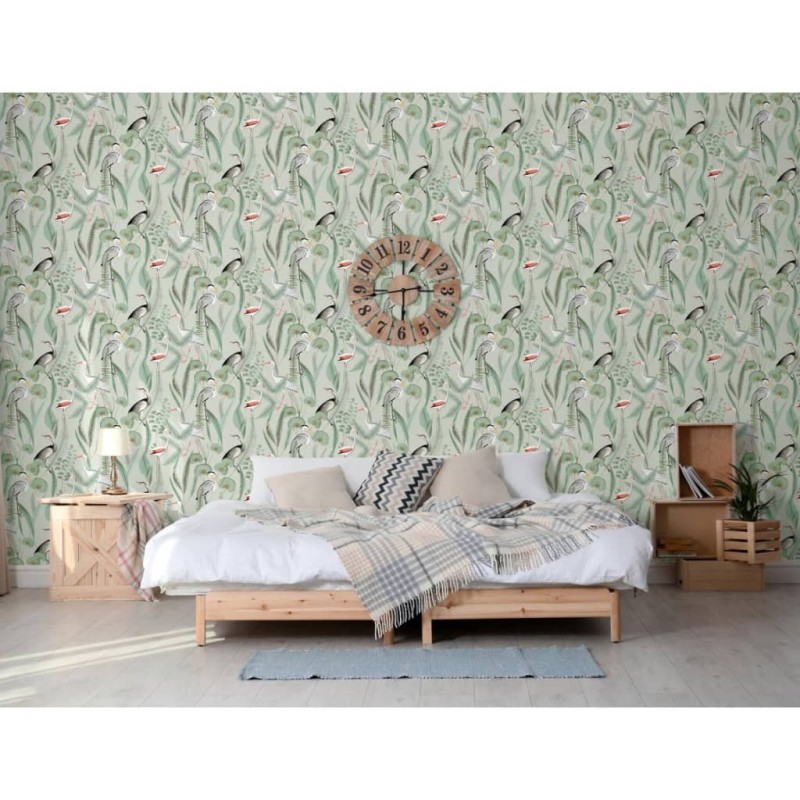 DUTCH WALLCOVERINGS Papel pintado Flamingo verde menta