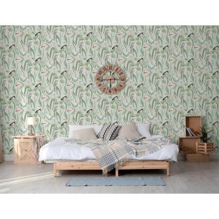 DUTCH WALLCOVERINGS Papel pintado Flamingo verde menta