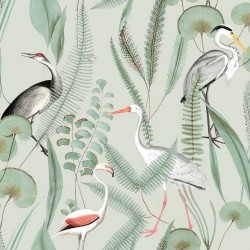 DUTCH WALLCOVERINGS Papel pintado Flamingo verde menta
