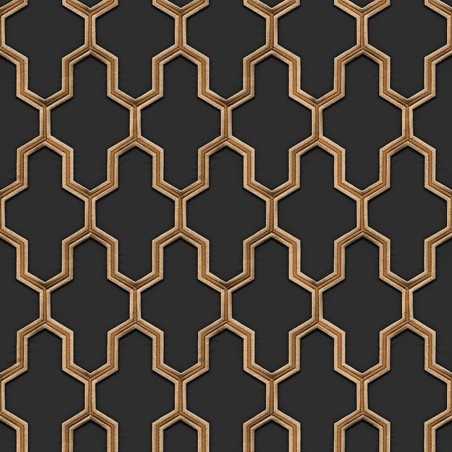 DUTCH WALLCOVERINGS Papel pintado Geometric negro y dorado