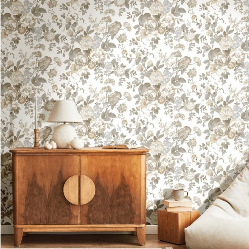 Noordwand Papel pintado Blooming Garden 6 Big Flowers beige y azul Noordwand Papel pintado Blooming Garden 6 Big Flowers beige y azul