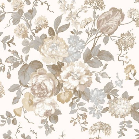 Noordwand Papel pintado Blooming Garden 6 Big Flowers beige y azul