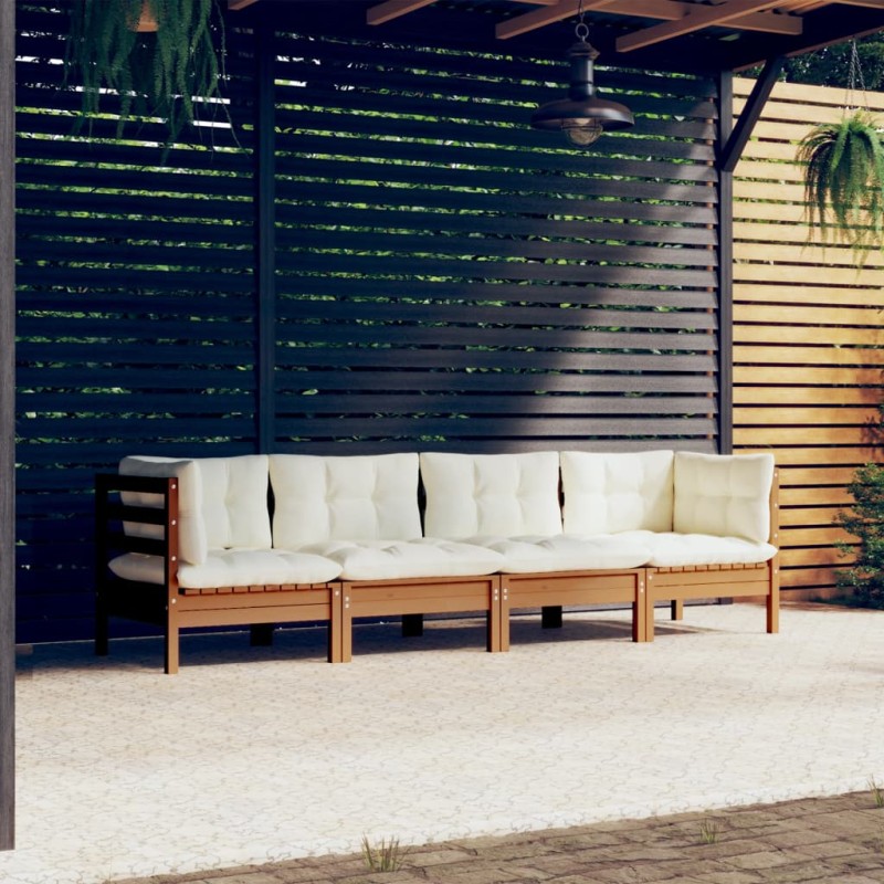 vidaXL Juego de muebles de jardín 4 pzas y cojines madera maciza pino vidaXL Juego de muebles de jardín 4 pzas y cojines madera maciza pino