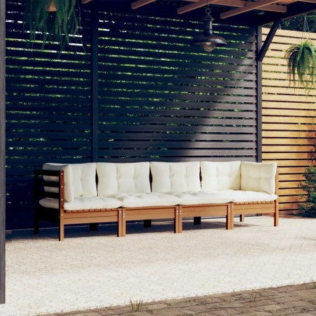 vidaXL Juego de muebles de jardín 4 pzas y cojines madera maciza pino