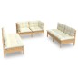 vidaXL Muebles de jardín 6 pzas y cojines madera maciza de pino crema vidaXL Muebles de jardín 6 pzas y cojines madera maciza de pino crema
