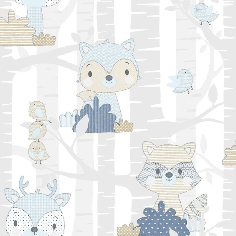 Noordwand Papel pintado Mondo baby Forest Animals blanco y azul Noordwand Papel pintado Mondo baby Forest Animals blanco y azul