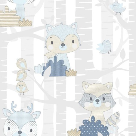 Noordwand Papel pintado Mondo baby Forest Animals blanco y azul