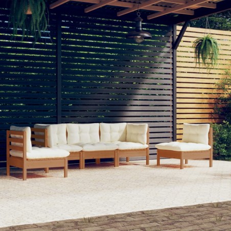 vidaXL Muebles de jardín 5 piezas cojines madera maciza de pino