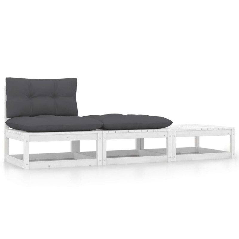 vidaXL Set de muebles de jardín 3 pzas con cojines madera pino blanco vidaXL Set de muebles de jardín 3 pzas con cojines madera pino blanco