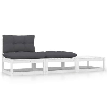 vidaXL Set de muebles de jardín 3 pzas con cojines madera pino blanco