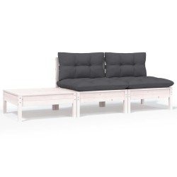 vidaXL Muebles de jardín 3 pzas y cojines blanco madera maciza pino