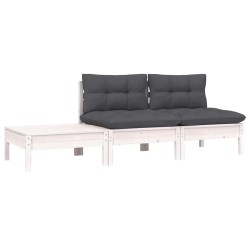 vidaXL Muebles de jardín 3 pzas y cojines blanco madera maciza pino