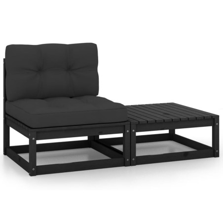 vidaXL Set de muebles de jardín 2 pzas con cojines madera pino negro